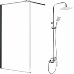 Fluminia Комплект душ кабина Walk-In Mediterraneo Black chrome 100x200 см и душ колона Deante Corio chrome (foxy100+NAC_01PM)