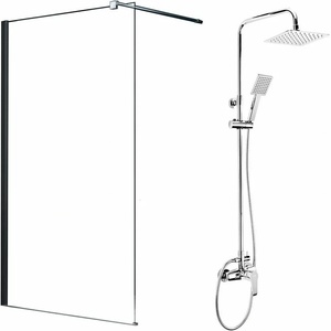 Fluminia Комплект душ кабина Walk-In Mediterraneo Black chrome 100x200 см и душ колона Deante Corio chrome (foxy100+NAC_01PM)