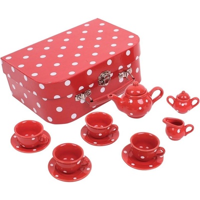 Bigjigs Toys bodkovaný porcelánový čajový set červený