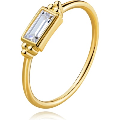 Šperky Eshop Prsten ze žlutého zlata obdélníkové zirkony, lesklé kuličky S5GG261.30