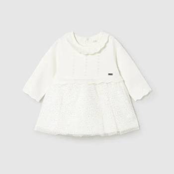 Mayoral Рокля трикотаж и тюл в мръснобял цвят за новородено момиче Mayoral