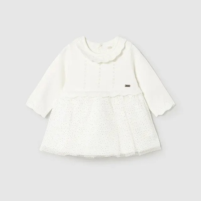 Mayoral Рокля трикотаж и тюл в мръснобял цвят за новородено момиче Mayoral