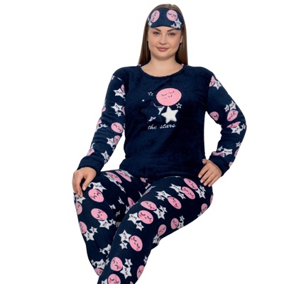 Макси поларена пижама в тъмносиньо с кръгчета и звезди