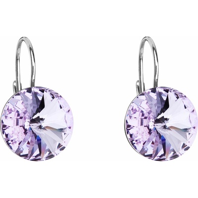 PAVONA Strieborné náušnice visiace s krištálmi Swarovski fialové okrúhle 31106.3 violet