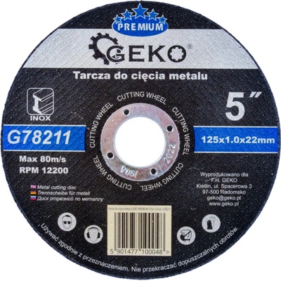 Rezný kotúč na kov a nerez 125 x 1,0 x 22,2 mm, GEKO