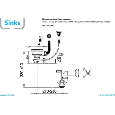 Sinks Sifon 3 ½" pro nerez. dřezy s extra úsporou místa a s exc. ovladačem (clic-clac)
