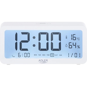 Adler Будилник с часовник Adler AD 1195, USB, 2xaa, бял (AD 1195 white) Будилник