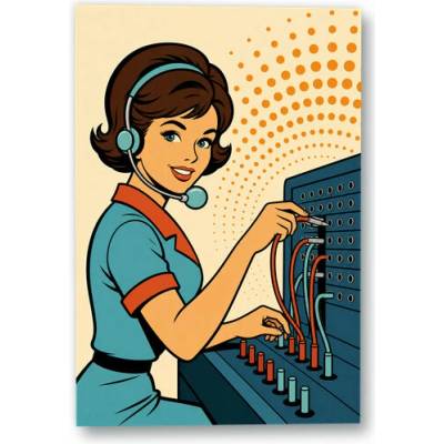 Plakát – Telefonní operátorka u propojovacího panelu Bez rámu Ano Bez rámu 90 × 135 cm