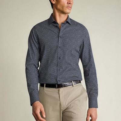 Charles Tyrwhitt Non-Iron Stretch Print štandardná košel'a extra slim fit klasické gombíky navy