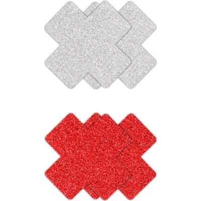 NS Novelties Pretty Pasties Glitter Cross Red Silver 2 Pairs