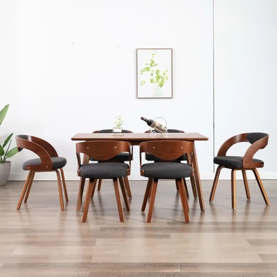 vidaXL Трапезни столове, 6 бр, тъмносиви, извито дърво и текстил (278843)