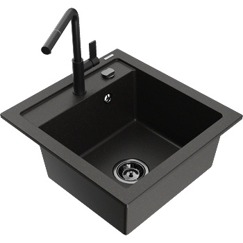 Mexen Vito гранитна мивка 1-камера с кухненски кран Flora, черен/златен металик - 6503-75-670401-70-B (6503-75-670401-70-B)