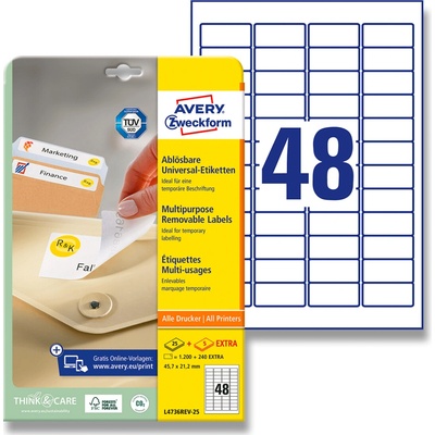 Avery Zweckform L4736REV-25 nepermanentní etikety 45,7 x 21,2 mm 1440 etiket bílé