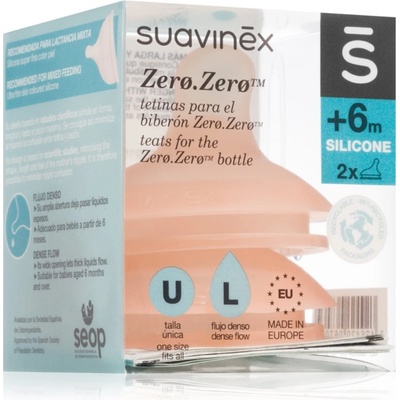Suavinex Zero Zero Bottle Teat биберон за шише L Dense Flow 6 m+ 2 бр