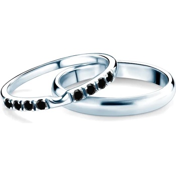 Image 1 of SAVICKI Сватбени халки The Journey: бяло злато, черен диамант, полукръгъл профил. 2 мм и 3 мм