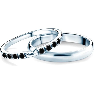 SAVICKI Сватбени халки The Journey: бяло злато, черен диамант, полукръгъл профил. 2 мм и 3 мм