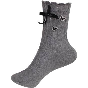 Дамски чорапи в сиво с камъчета, сърца и панделка
