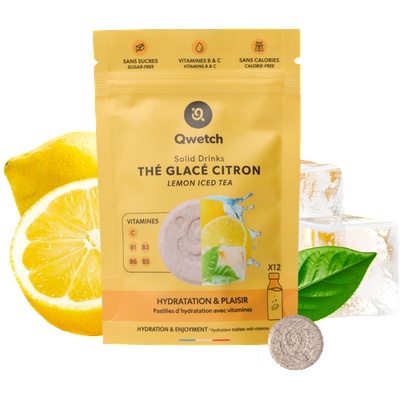 Qwetch Solid Drinks - Lemon Iced Tea - Vitamins C & B - 12 ефервесцентни таблетки