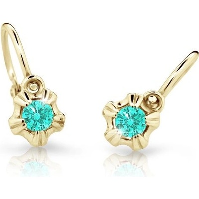 Danfil dětské náušnice C2158 ze žlutého zlata s kamínkem Mint Green zapínání brizura