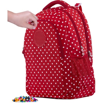 Pixie Crew batoh červená látka s bílými puntíky