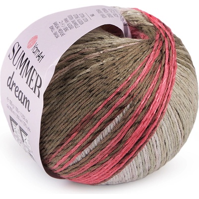 Prima-obchod Pletací příze Summer Dream 100 g, barva 3 (4313) šedozelená sv. růžová