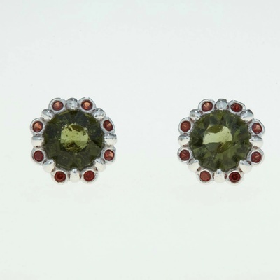 My Moldavite Stříbrné náušnice s vltavíny a granáty 2125-3