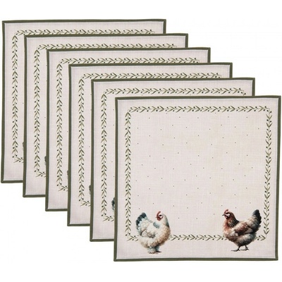 Clayre & Eef 6ks béžové prestieranie so sliepočkami Barnyard Chicken 48x35 cm