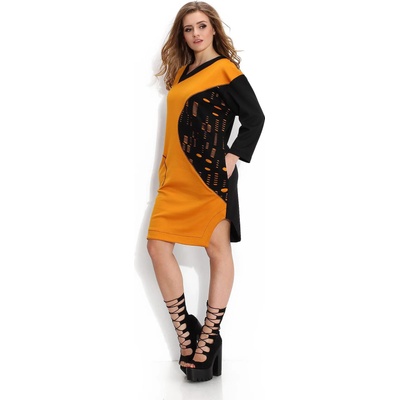 Avangard Дамска рокля в черeн и оранжев цвят Avangard