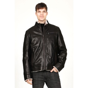 Jacket Club Мъжко яке от естествена кожа с топла подплата e-1044 - Черно #317655 (317655_Кафяво)