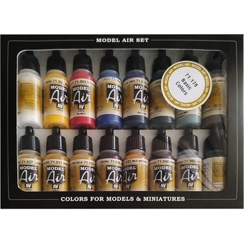 Vallejo: Basic Colors Acrylic 16 Airbrush Paint Set for Model and Hobby 17ml