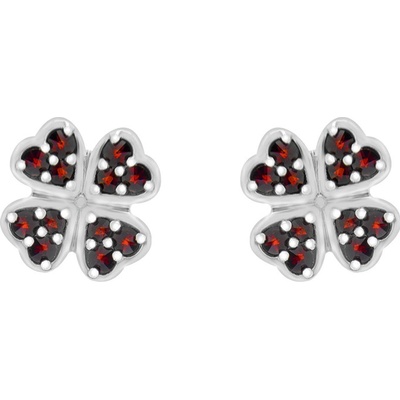 Český granát náušnice stříbrné čtyřlístek 131354