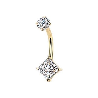 Šperky4U Zlacený ocelový piercing do pupíku čtverec BS1075-GD