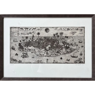 Ivan Kováčik, Dog's Island II. zarámované pod sklom 35x50 cm