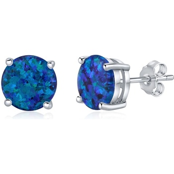 Silvego Strieborné puzetové náušnice kôstky s tmavomodrým opálom JJJ302004DB