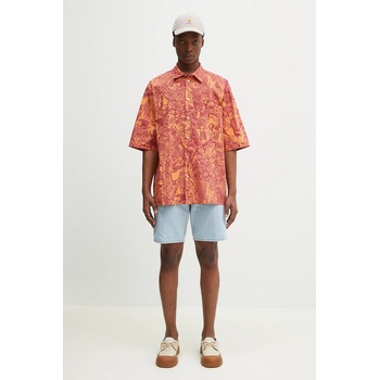 Marcelo Burlon Памучна риза Marcelo Burlon Aop Mech Bowling Shirt Orange Burgundy мъжка в оранжево със свободна кройка с класическа яка CMGG002S25FAB0012028 (CMGG002S25FAB0012028)