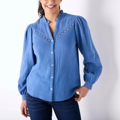 Košilová halenka s macramé indigo