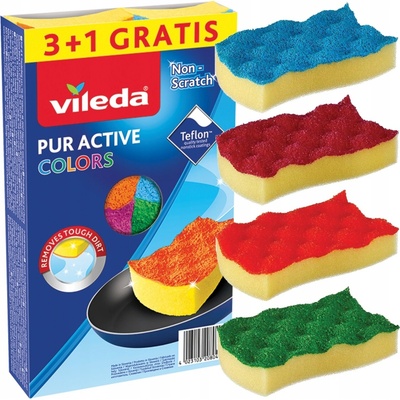 Vileda 149470 Pur Active Color Edition špongia stredná 3+1 ks