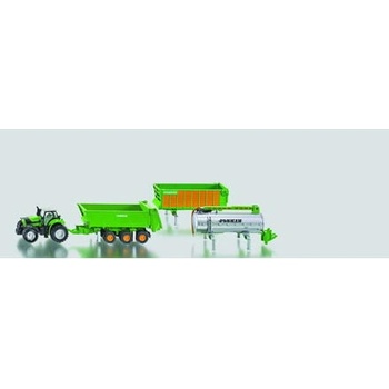 Siku Farmer 1848 traktor Deutz so sadou 3 prívesov Joskin 1:87