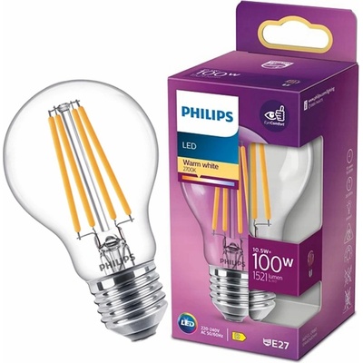 Philips LED žiarovka 1x10,5W E27 1521lm 2700K teplá biela, číra, EyeComfort