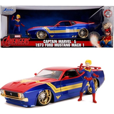 Jada Toys Avengers Marvel Hollywood Rides Diecast Model 1973 Ford Mustang Mach 1 s figurkou Captain Marvel 1:24