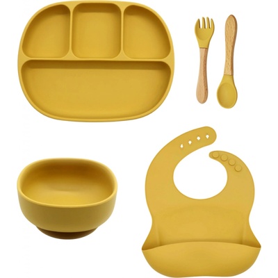 Malý Ježko Silikónový jedálenský set pre deti KLASIKA Mustard Yellow 5 dielna