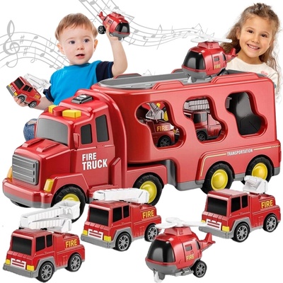 Woopie velká sada HASIČSKÉ ODŤAHOVKA 7v1 ZVUK SVETLO AUTÍČKA TIR