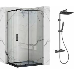 Rea Комплект душ кабина Rea Punto черна 80x100 см и душ колона Invena Svart черна (5902557354757+AU-85-004-X)