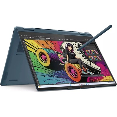 Лаптоп Lenovo Yoga 7 14AKP10 (83JR0013BM)(син), осемядрен AMD Ryzen AI 7 350 2/5.0GHz, 14" (35.56cm) WQXGA 120Hz OLED Display, 32GB LPDDR5x, 1TB SSD, 1x USB 3.2 Gen 1 Type-A, Windows 11 Home, 1.38 kg (83JR0013BM)
