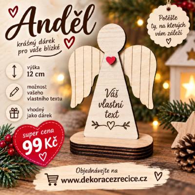 Dekorace z Řečice Anděl dřevěný s vaším vlastním textem