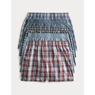 Marks & Spencer Карирани тъканни боксерки от чист памук, 5 броя в опаковка Marks & Spencer синя Marks & Spencer | Sin | МЪЖЕ | XL
