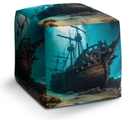 Sablio Taburet Cube Vrak drevenej lode na dne mora: 40x40x40 cm