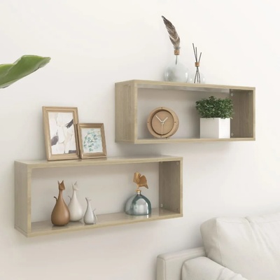 vidaXL Стенни кубични рафтове, 2 бр, дъб сонома, 60x15x23 см (807142)