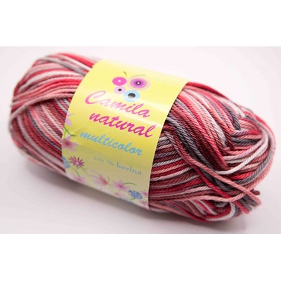 Priadza Camila natural multicolor - červená ružová šedá - číslo farby 9184