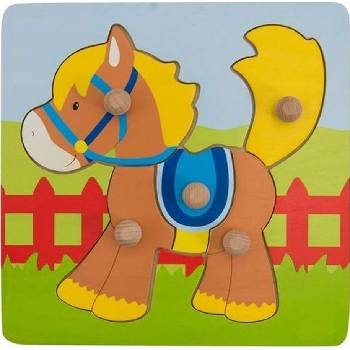 Goki Детски дървен пъзел с дръжки Goki - Конче (57514)